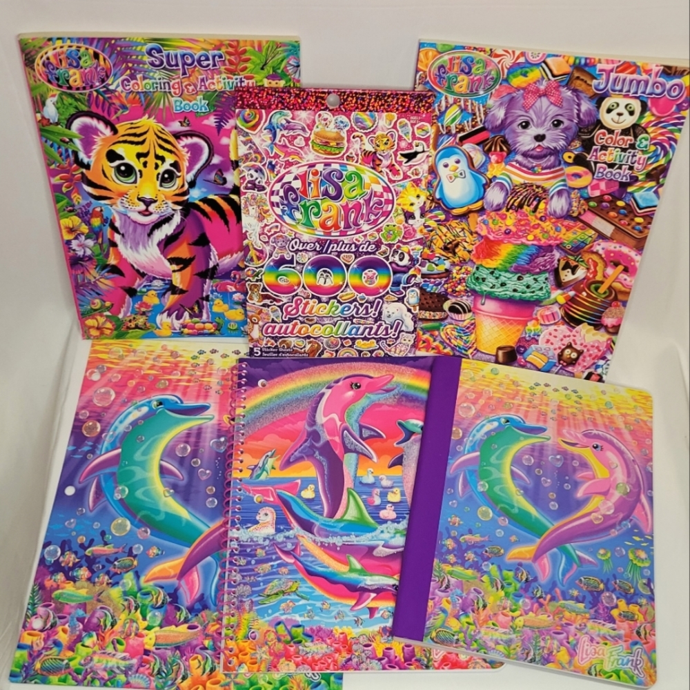 Lisa Frank LOT Dancing Dolphins Glitter Folder Notebooks Stickers Coloring Books